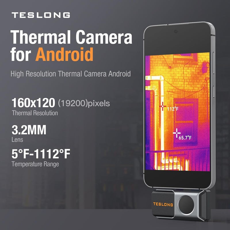 Teslong 160x120 Thermal Camera for Android - Thermal Imaging Camera,50mK Heat Sensitivity, 5℉ to 1112℉ Testing Range, 6 Color Palettes, Works for Smartphones and Tablets & PC(Not for iOS) - Image 2